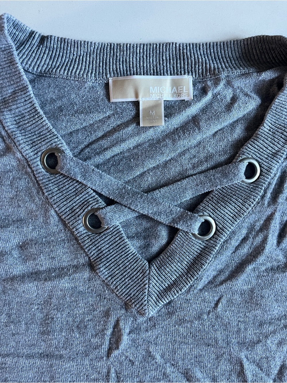 MICHAEL KORS Criss Cross V‑Neck Lightweight Sweater, Size Medium